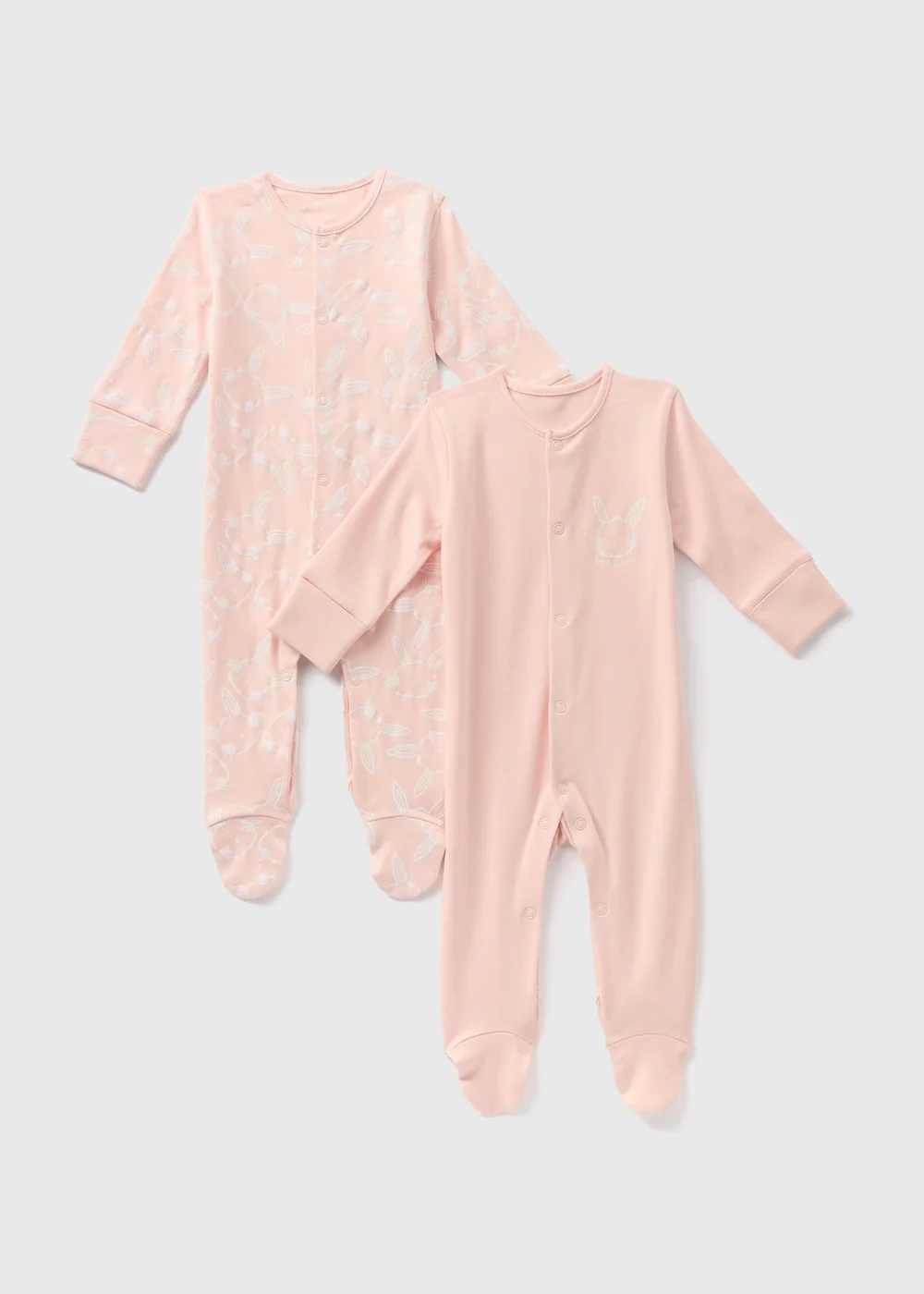 2 Pack Baby Pink Bunny Sleepsuits (Newborn-23mths) - Age 0 - 3 Months Image 1