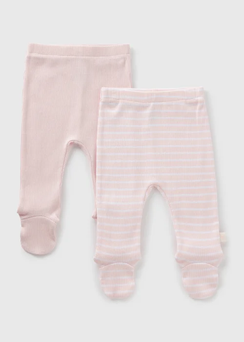 2 Pack Baby Pink Ribbed Leggings (Newborn-18mths) - 9-12 months Image 1