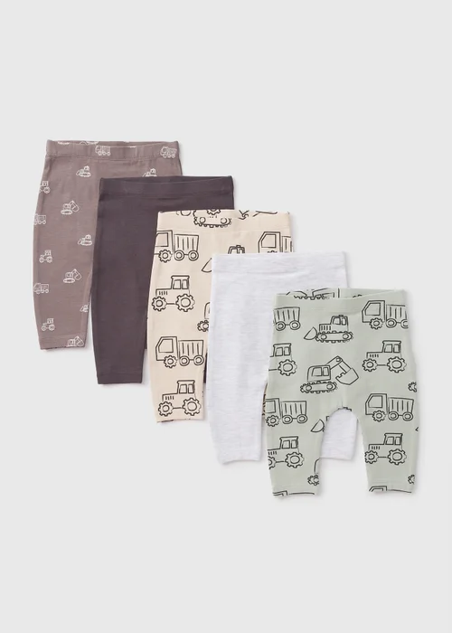 5 Pack Baby Grey Digger Leggings (Newborn-23mths) - 9-12 months Image 1