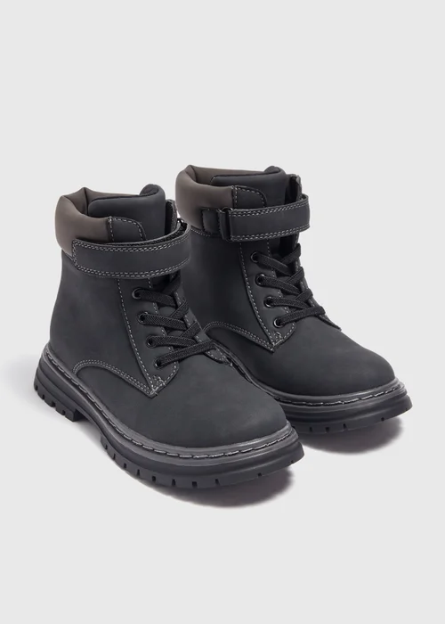 Boys Black Hiker Boots (Younger 10-Older 6) - Size 1 Image 1