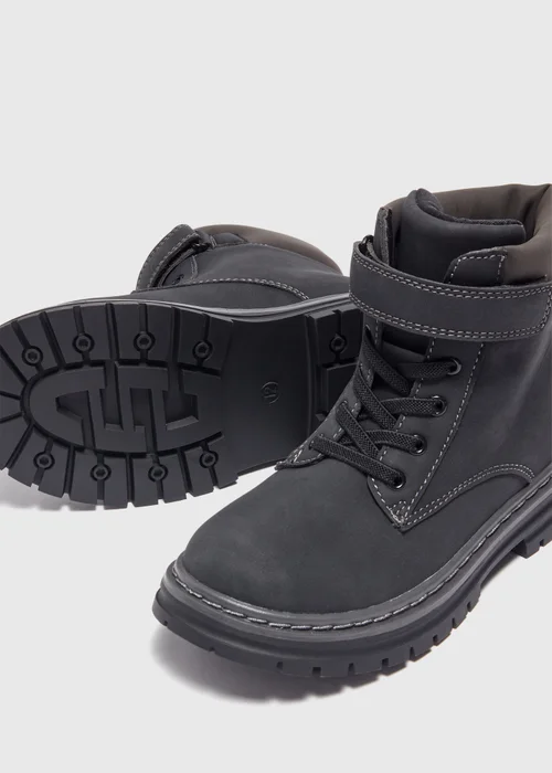 Boys Black Hiker Boots (Younger 10-Older 6) - Size 1 Image 2