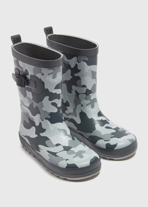 Boys Grey Camo Wellies (Younger 10-Older 6) - Size 1 Image 1