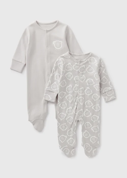 2 Pack Baby Grey Bear Sleepsuits (Newborn-23mths) - Age 0 - 3 Months Image 1