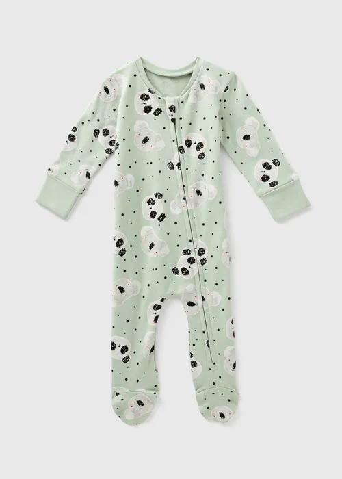 Baby Green Panda Sleepsuit (Newborn-18mths) - Age 0 - 3 Months Image 1