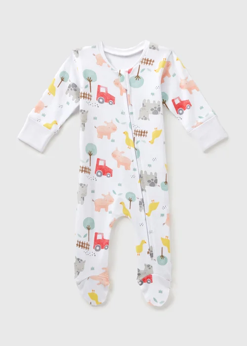 Baby White Farm Sleepsuit (Newborn-18mths) - Age 0 - 3 Months Image 1