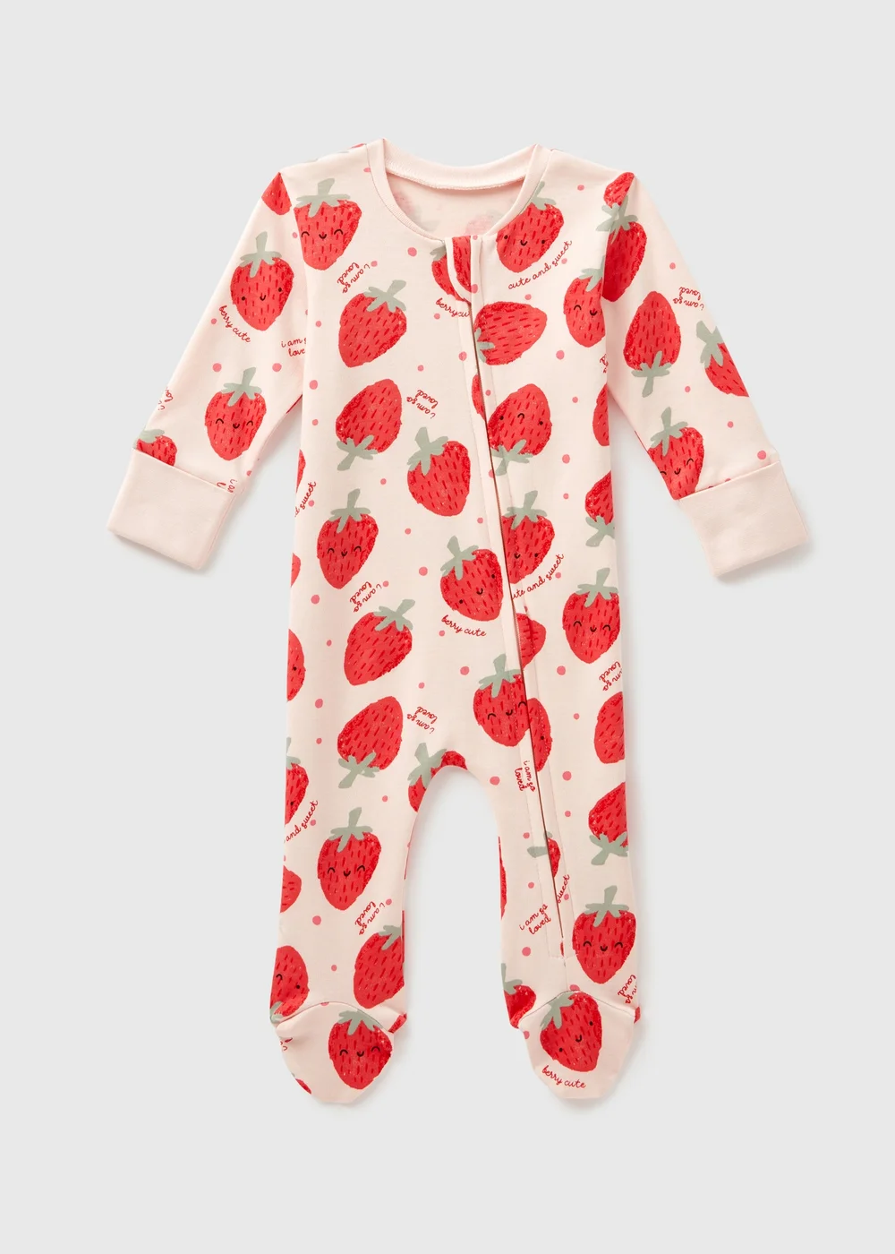 Baby Pink Strawberry Sleepsuit (Newborn-18mths) - Age 0 - 3 Months Image 1