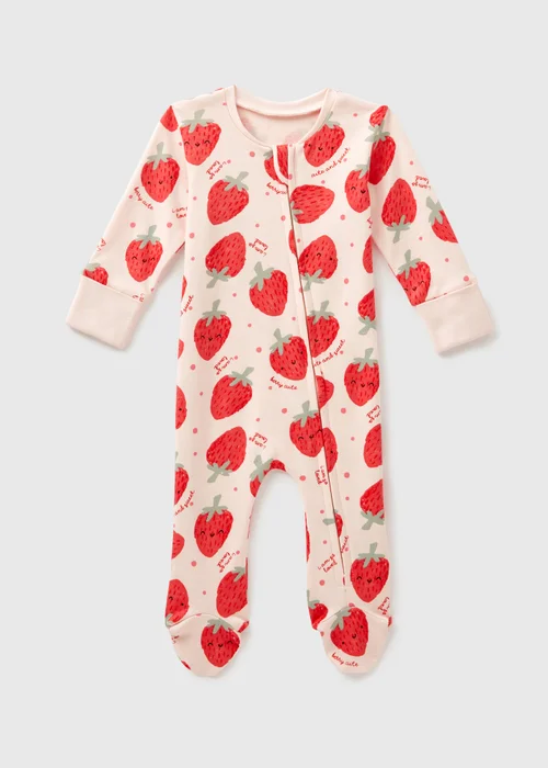 Baby Pink Strawberry Sleepsuit (Newborn-18mths) - Age 0 - 3 Months Image 1