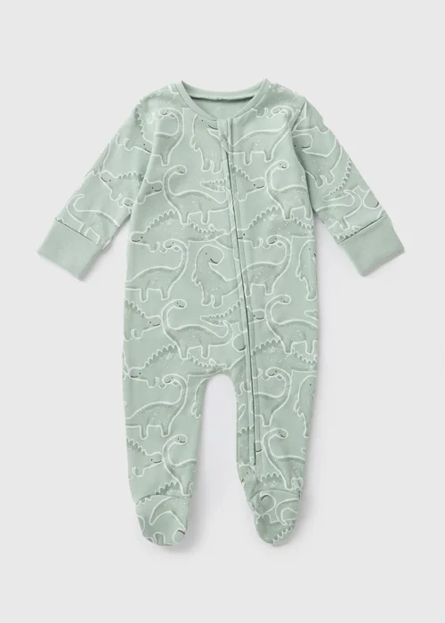 Baby Green Dinosaur Print Sleepsuit (Newborn-18mths) - Age 0 - 3 Months Image 1