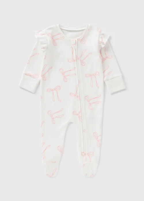 Baby Cream Bow Sleepsuit (Newborn-18mths) - Age 0 - 3 Months Image 1