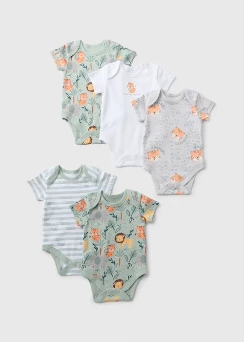5 Pack Baby Sage Safari Bodysuits (Newborn-18mths) - 0-3 months Image 1