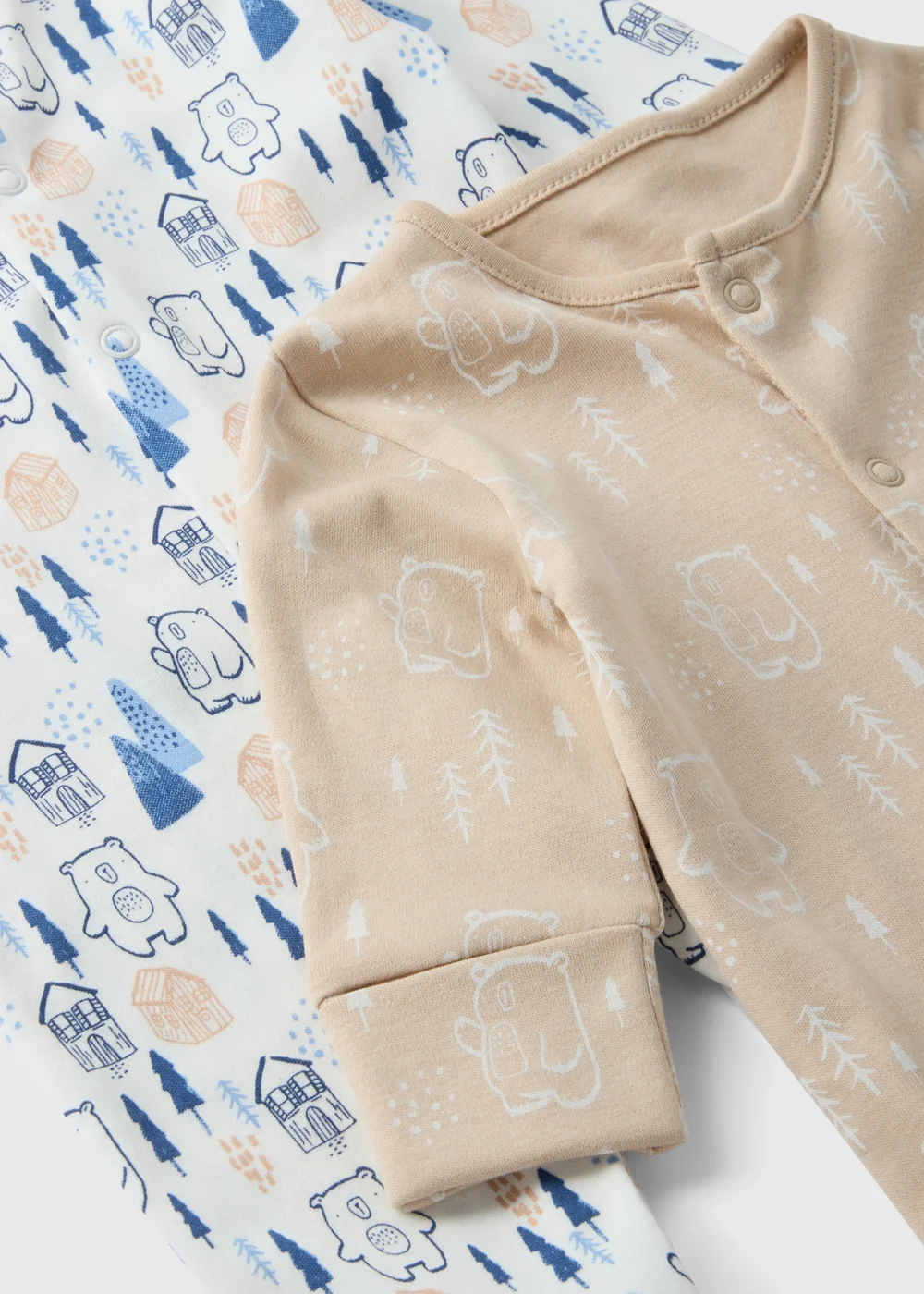 2 Pack Baby Cream Bear Sleepsuit (Newborn-23mths) - Age 0 - 3 Months Image 2