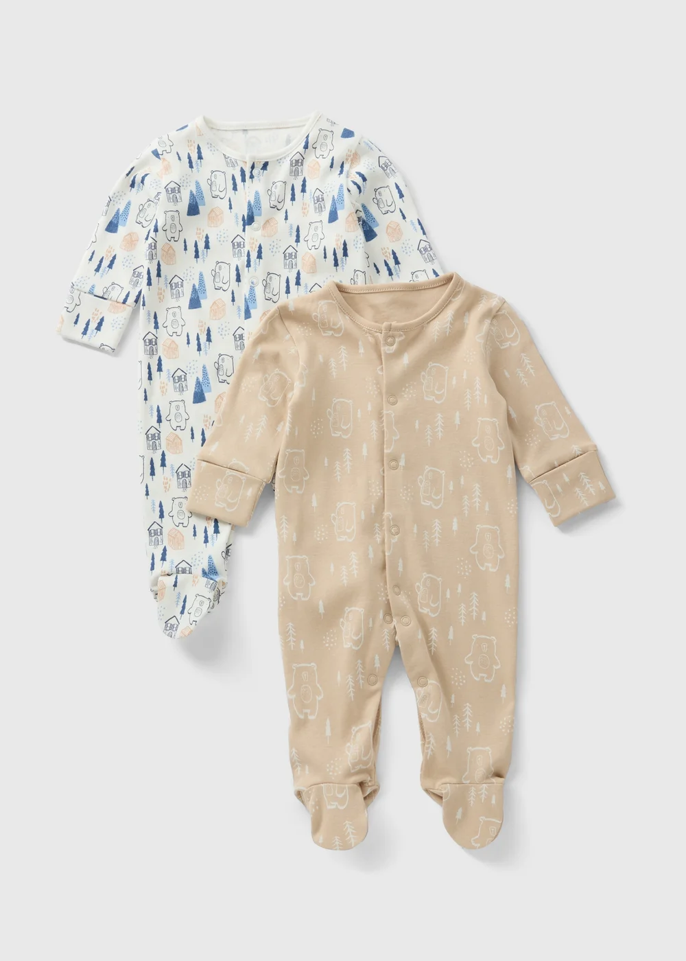 2 Pack Baby Cream Bear Sleepsuit (Newborn-23mths) - Age 0 - 3 Months Image 1
