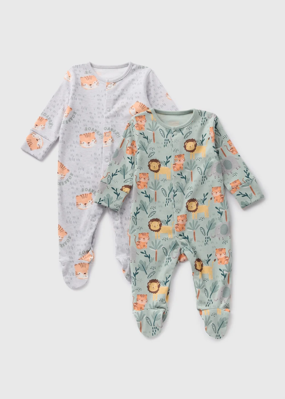2 Pack Baby Sage Safari Sleepsuits (Newborn-18mths) - Age 0 - 3 Months Image 1
