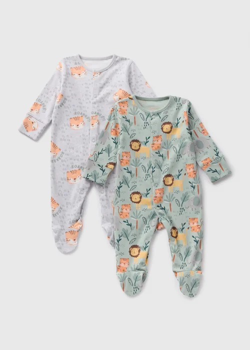 2 Pack Baby Sage Safari Sleepsuits (Newborn-18mths) - Age 0 - 3 Months Image 1