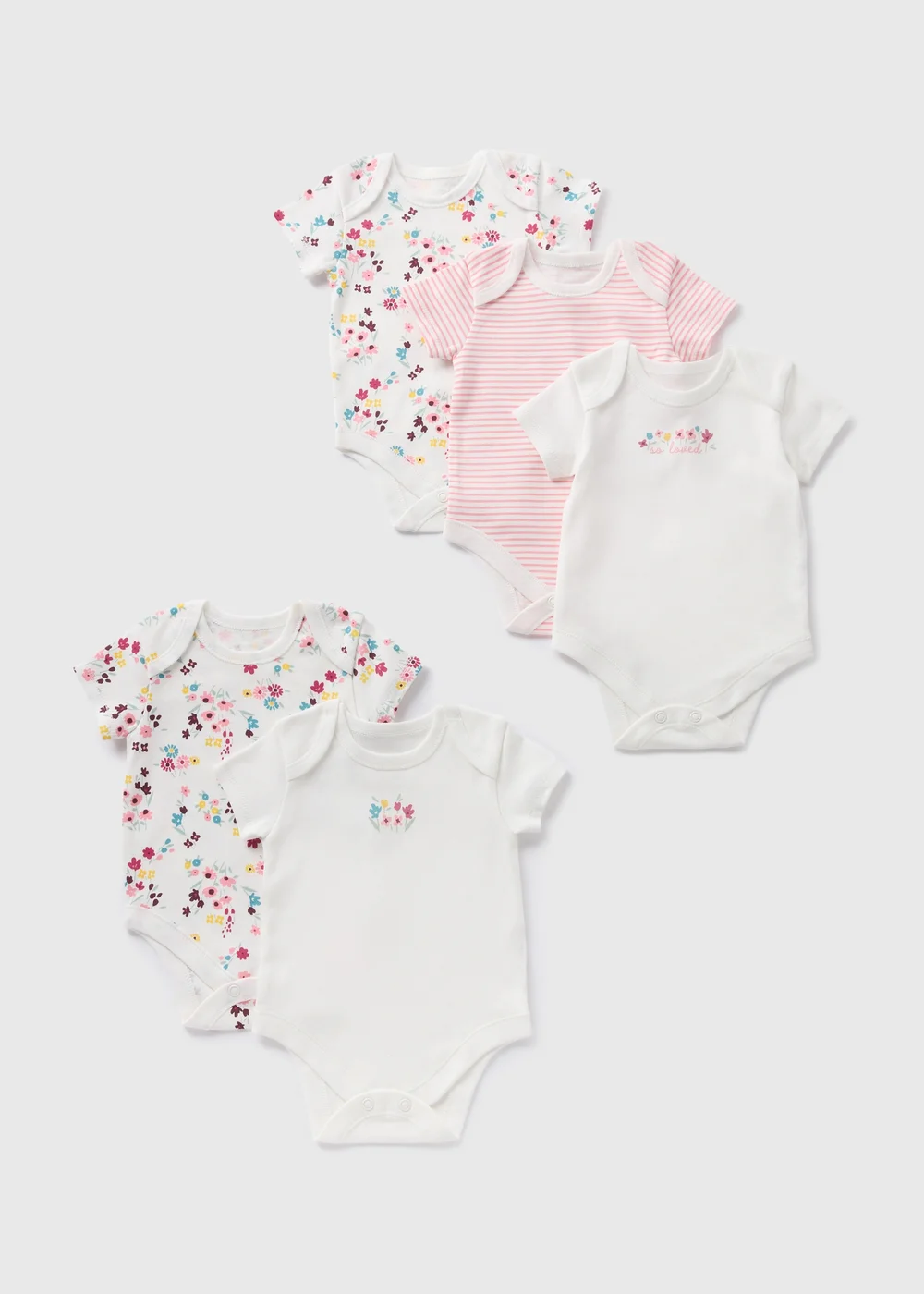 5 Pack Baby White Floral Bodysuits (Newborn-23mths) - 0-3 months Image 1
