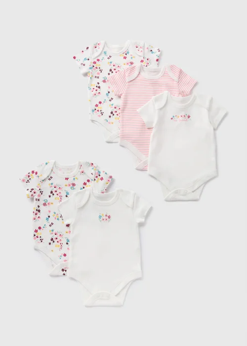5 Pack Baby White Floral Bodysuits (Newborn-23mths) - 0-3 months Image 1