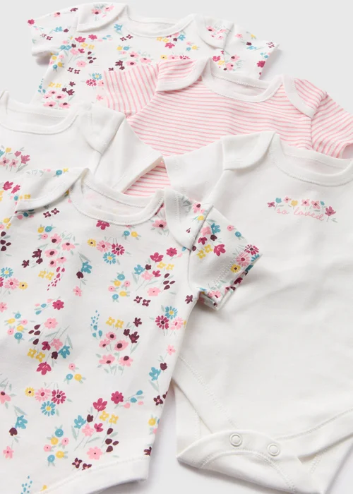 5 Pack Baby White Floral Bodysuits (Newborn-23mths) - 0-3 months Image 2