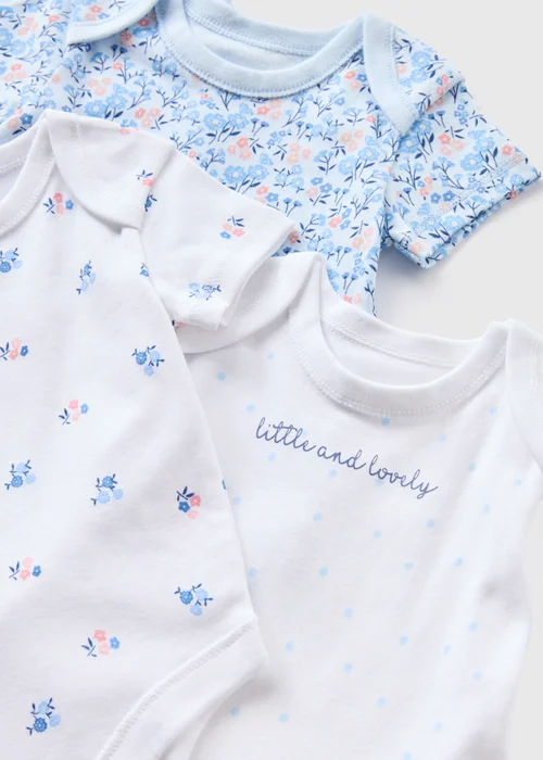 5 Pack Baby Blue Floral Bodysuits (Newborn-23mths) - 0-3 months Image 2