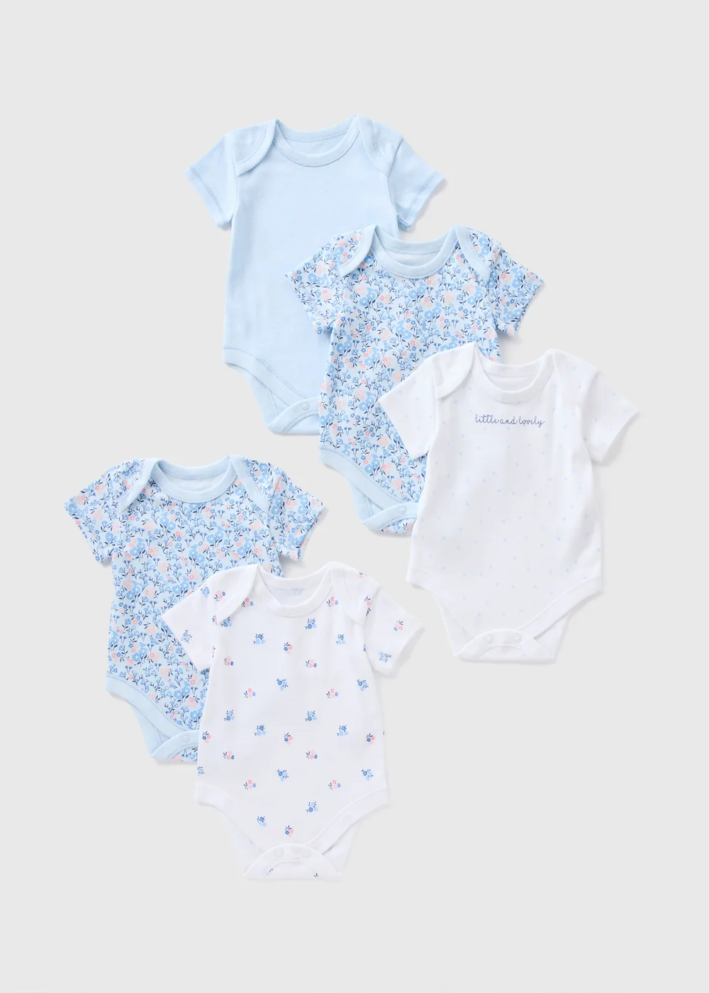 5 Pack Baby Blue Floral Bodysuits (Newborn-23mths) - 0-3 months Image 1