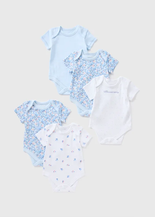 5 Pack Baby Blue Floral Bodysuits (Newborn-23mths) - 0-3 months Image 1