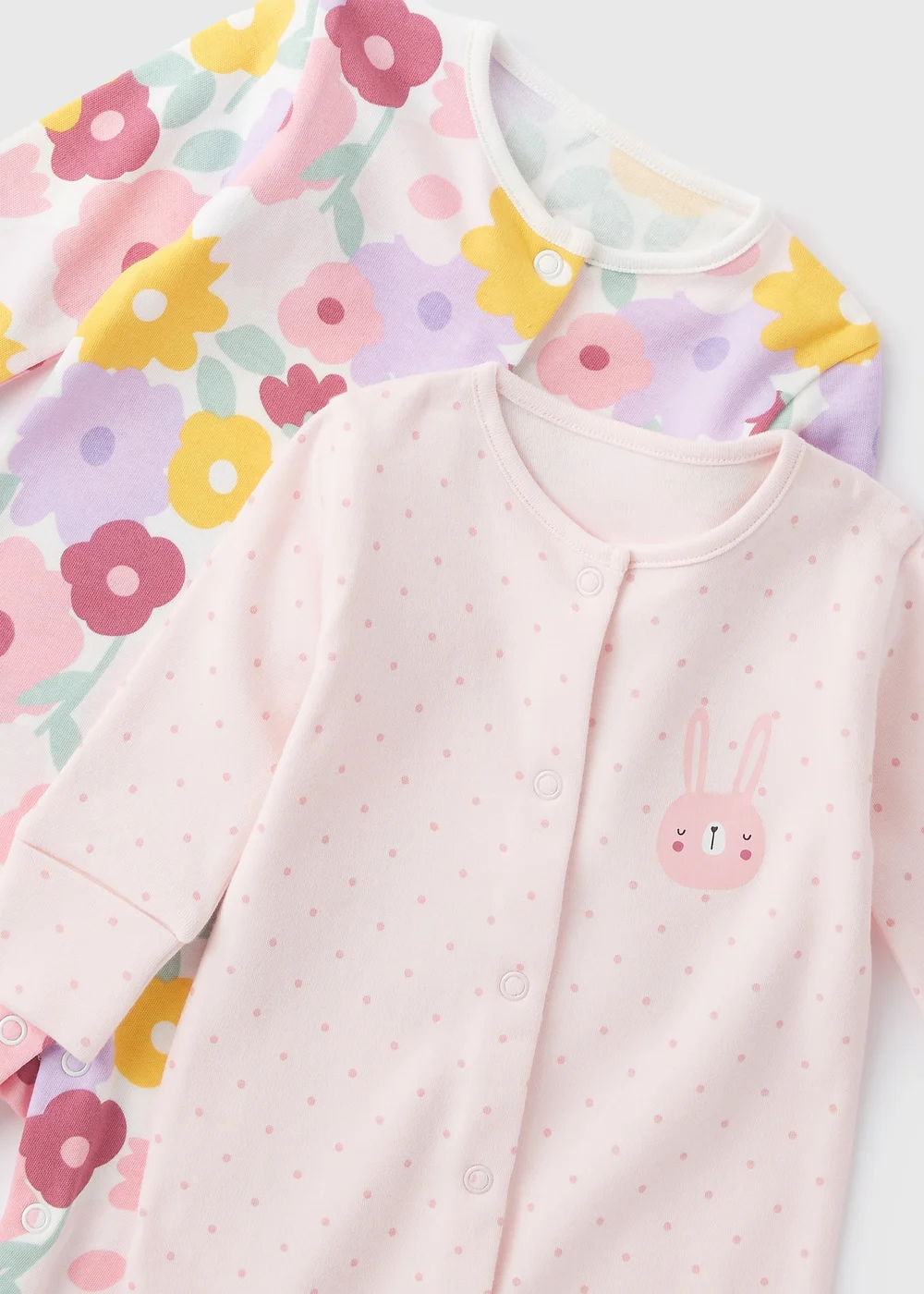 2 Pack Baby Pink Bunny Sleepsuits (Newborn-23mths) - Age 0 - 3 Months Image 2