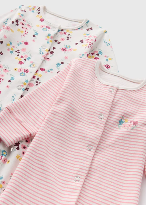 2 Pack Girls Multicolour Floral Sleepsuits (0-23mnths) - Age 0 - 3 Months Image 2