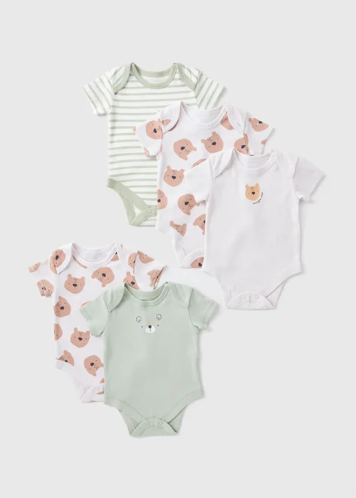 5 Pack Baby Cream Bear Bodysuits (Newborn-23mths) - 0-3 months Image 1