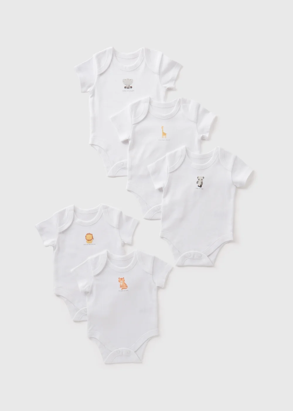 5 Pack Baby White Animal Bodysuits (Newborn-23mths) - 0-3 months Image 1