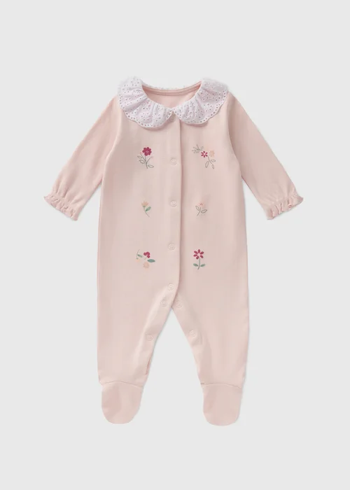 Pink Floral Lace Detail Sleepsuit (Newborn-18mths) - Age 0 - 3 Months Image 1