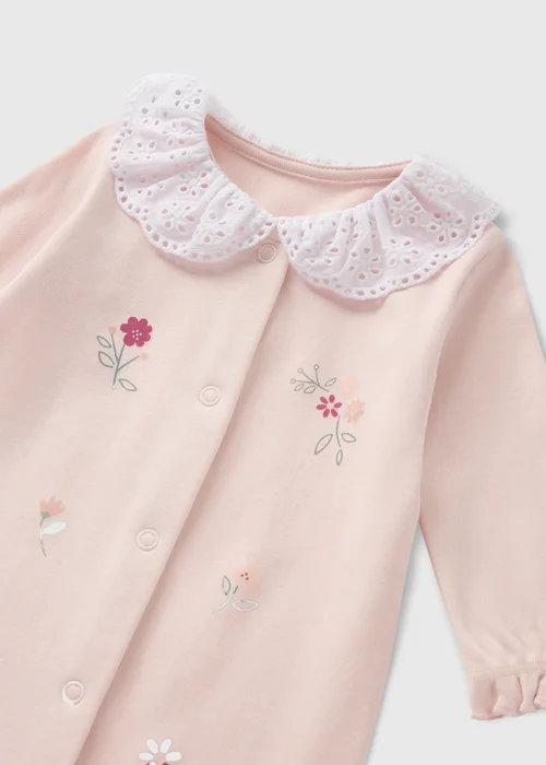 Pink Floral Lace Detail Sleepsuit (Newborn-18mths) - Age 0 - 3 Months Image 2