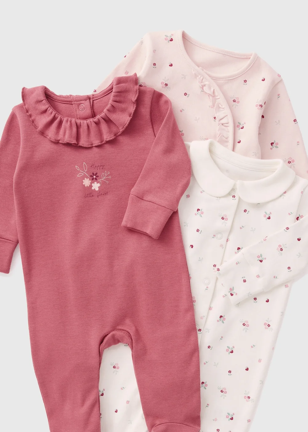 3 Pack Baby Pink Floral Sleepsuits (Newborn-18mths) - Age 0 - 3 Months Image 2