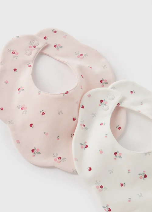 2 Pack Baby Pink Floral Frill Bibs - One Size Image 2