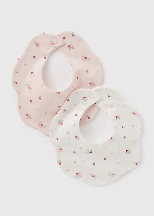 2 Pack Baby Pink Floral Frill Bibs - One Size Image 1