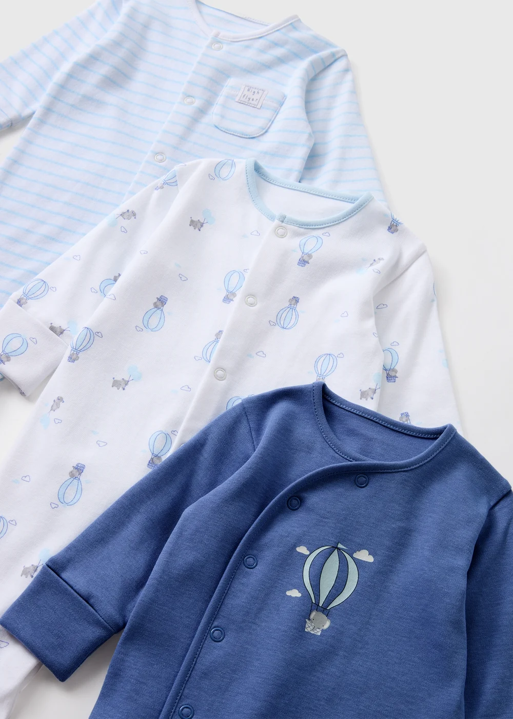 3 Pack Baby Blue Balloon Sleepsuits (Newborn-18mths) - Age 0 - 3 Months Image 2