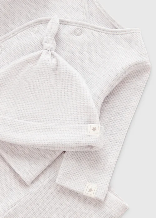3 Piece Baby Grey Waffle Top, Leggings & Hat Set (Newborn-18mths) - Age 0 - 3 Months Image 2