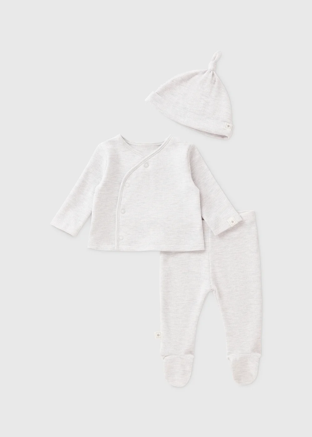 3 Piece Baby Grey Waffle Top, Leggings & Hat Set (Newborn-18mths) - Age 0 - 3 Months Image 1
