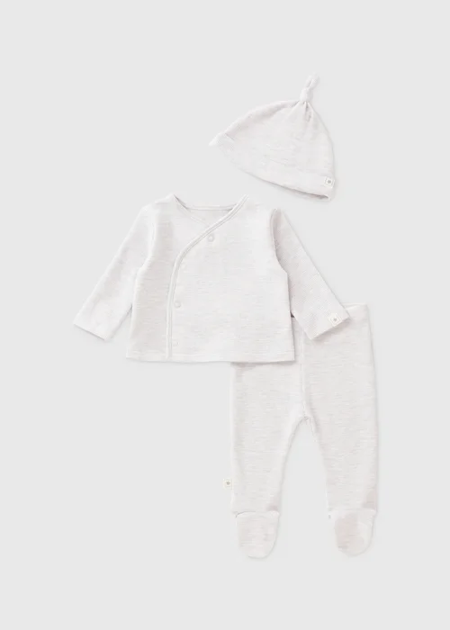 3 Piece Baby Grey Waffle Top, Leggings & Hat Set (Newborn-18mths) - Age 0 - 3 Months Image 1