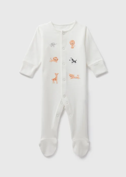 Baby Cream Safari Sleepsuit (Newborn-18mths) - Age 0 - 3 Months Image 1