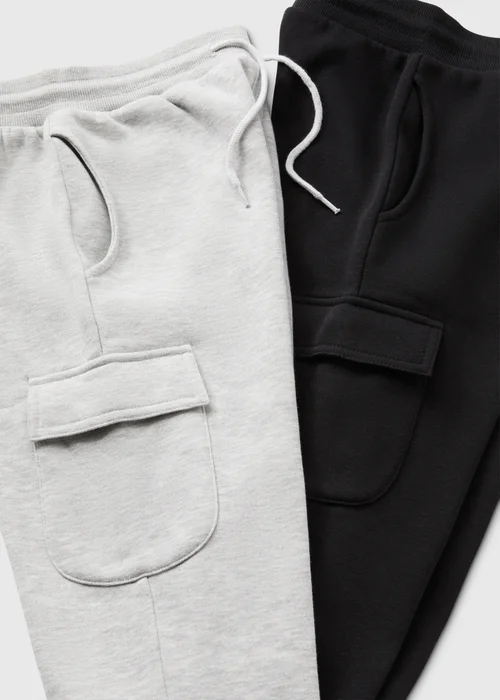 2 Pack Boys Black/Grey Cargo Jogging Bottoms (7-15yrs) - Age 7 Years Image 2
