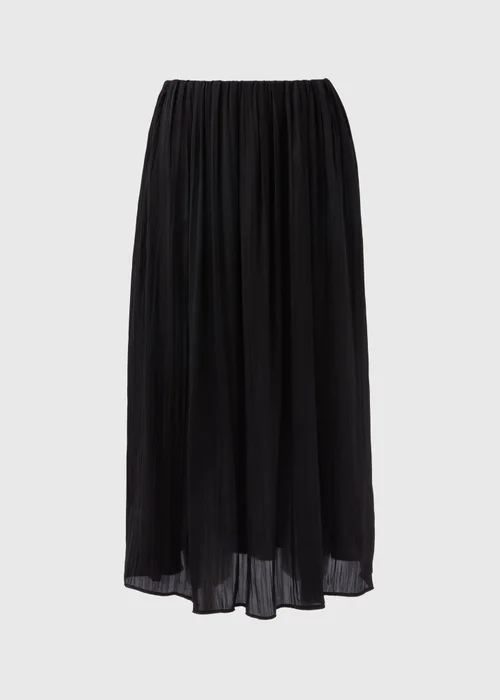 Black Satin Pleated Midi Skirt - 8 Image 5