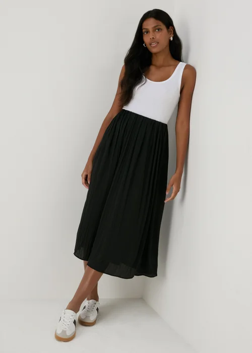 Black Satin Pleated Midi Skirt - 8 Image 1