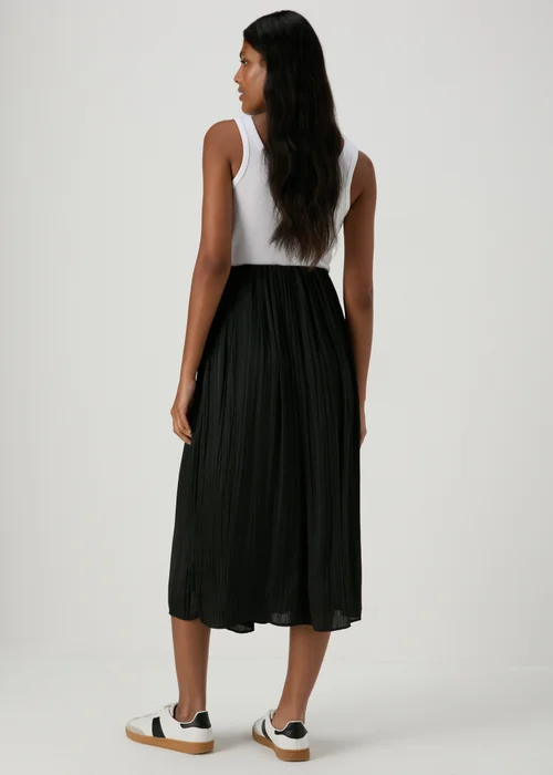 Black Satin Pleated Midi Skirt - 8 Image 2