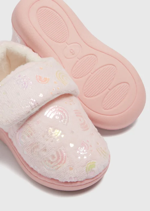 Girls Pink Rainbow Cupsole Slippers (Younger 4-12) - 6 Infant Image 2