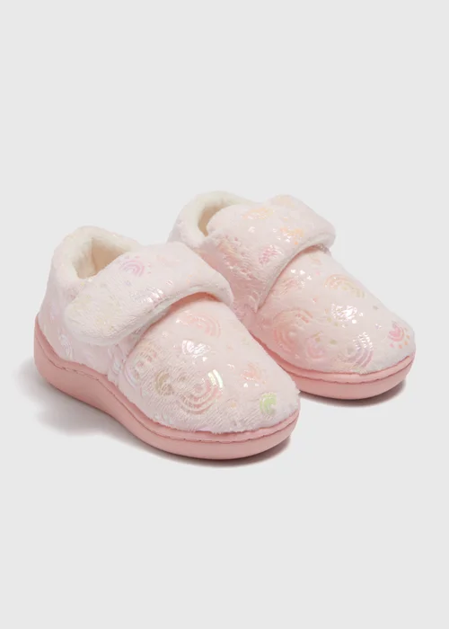 Girls Pink Rainbow Cupsole Slippers (Younger 4-12) - 6 Infant Image 1