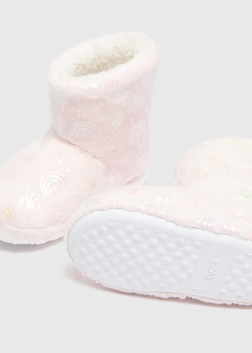 Girls Pink Rainbow Slipper Boots (Younger 4-12) - 6 Infant Image 2