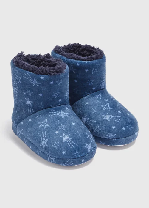 Boys Navy Star Slipper Boots (Younger 4-12) - Size 4 Infants Image 1