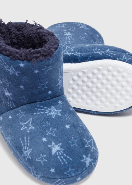 Boys Navy Star Slipper Boots (Younger 4-12) - Size 4 Infants Image 2