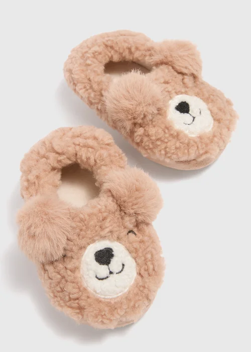 Kids Brown Bear A Line Slippers (Younger 4-12) - Size 4 Infants Image 2