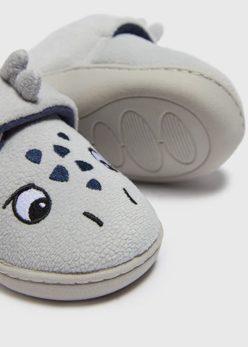 Boys Grey Dino Cupsole Slippers (Younger 4-12) - Size 4 Infants Image 2