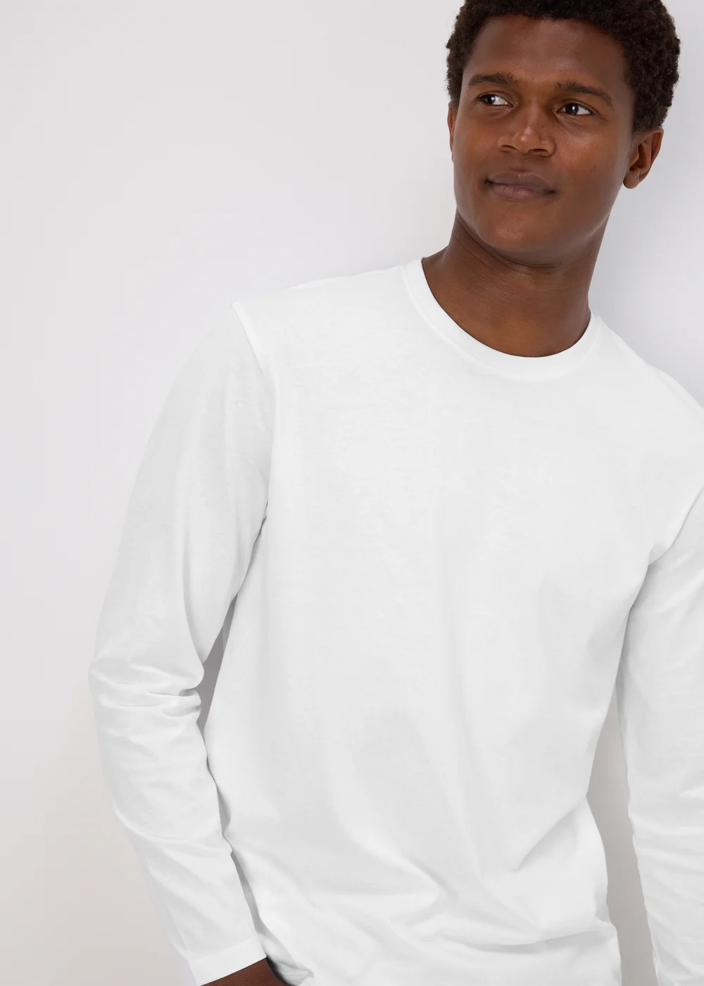 White Essential Crew Neck Long Sleeve T-Shirt - S Image 3